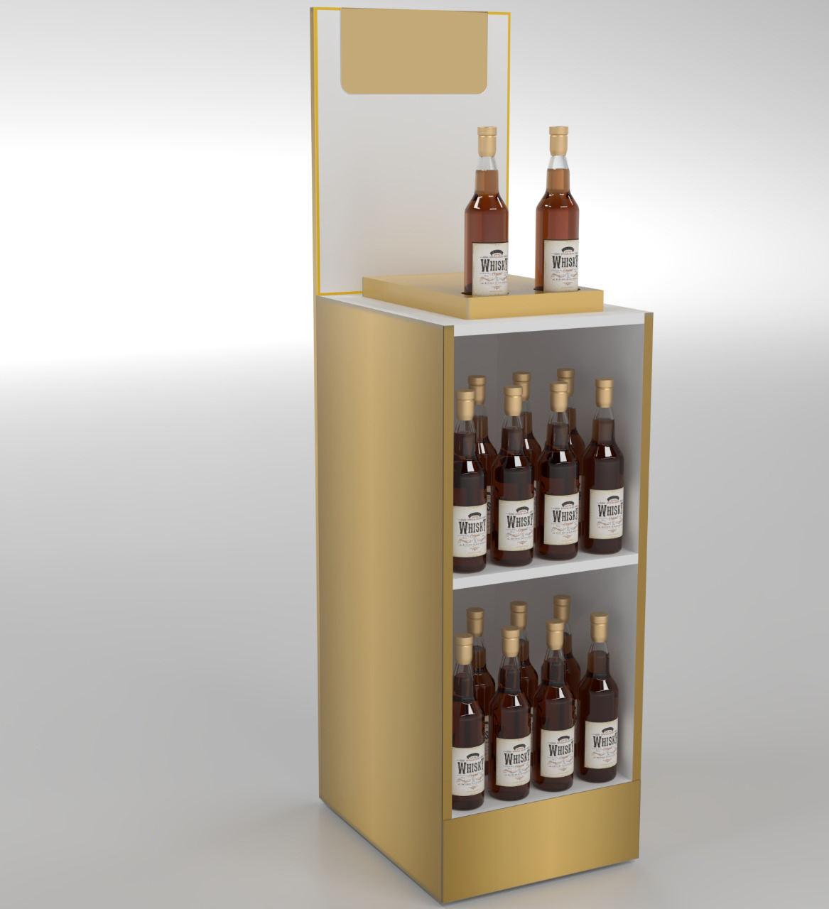 3D whiskey stand design featuring premium aesthetics, functional layout, and immersive brand presentation.